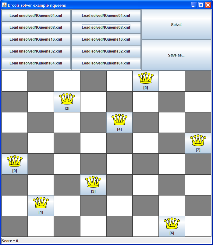 Screenshot of the n queens example