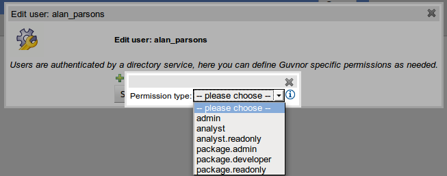 User permission mapping dialog