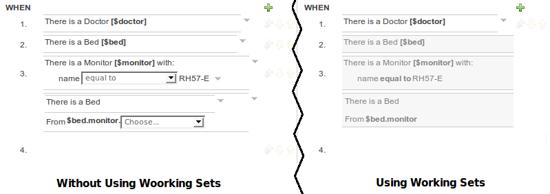 Comparison of "Add new Pattern" window using Working Set and without using them