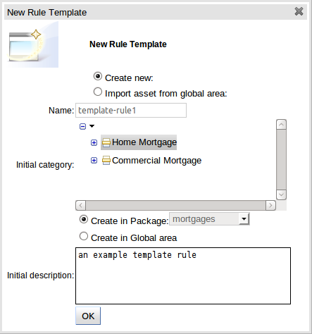 Create "New Rule Template" popup