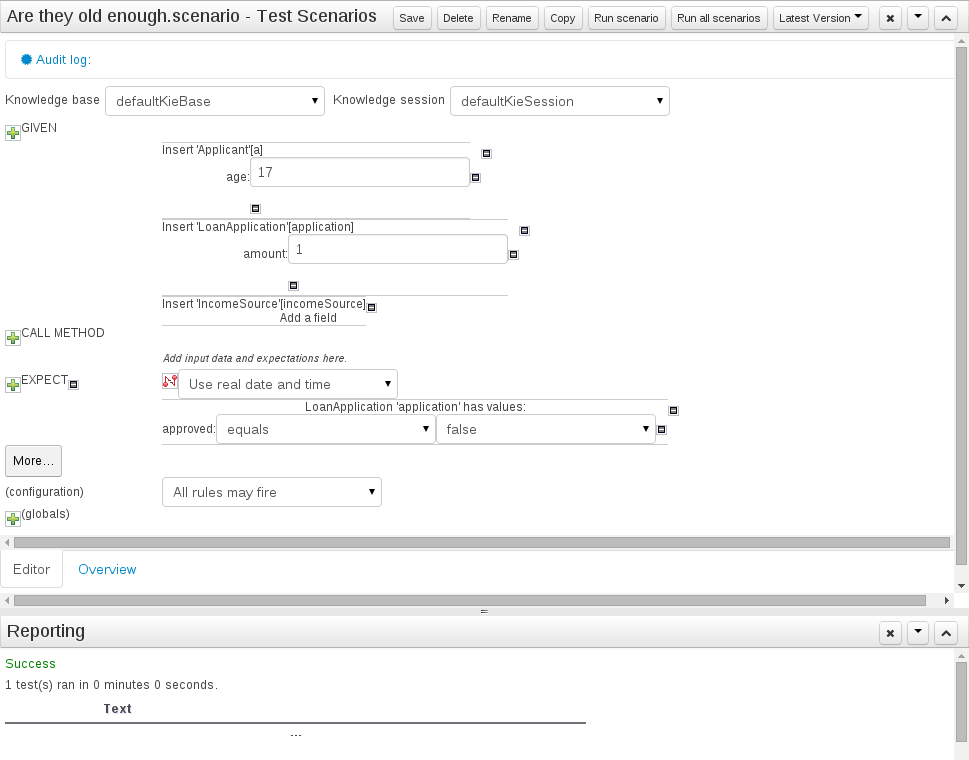 Example Test Scenario after execution