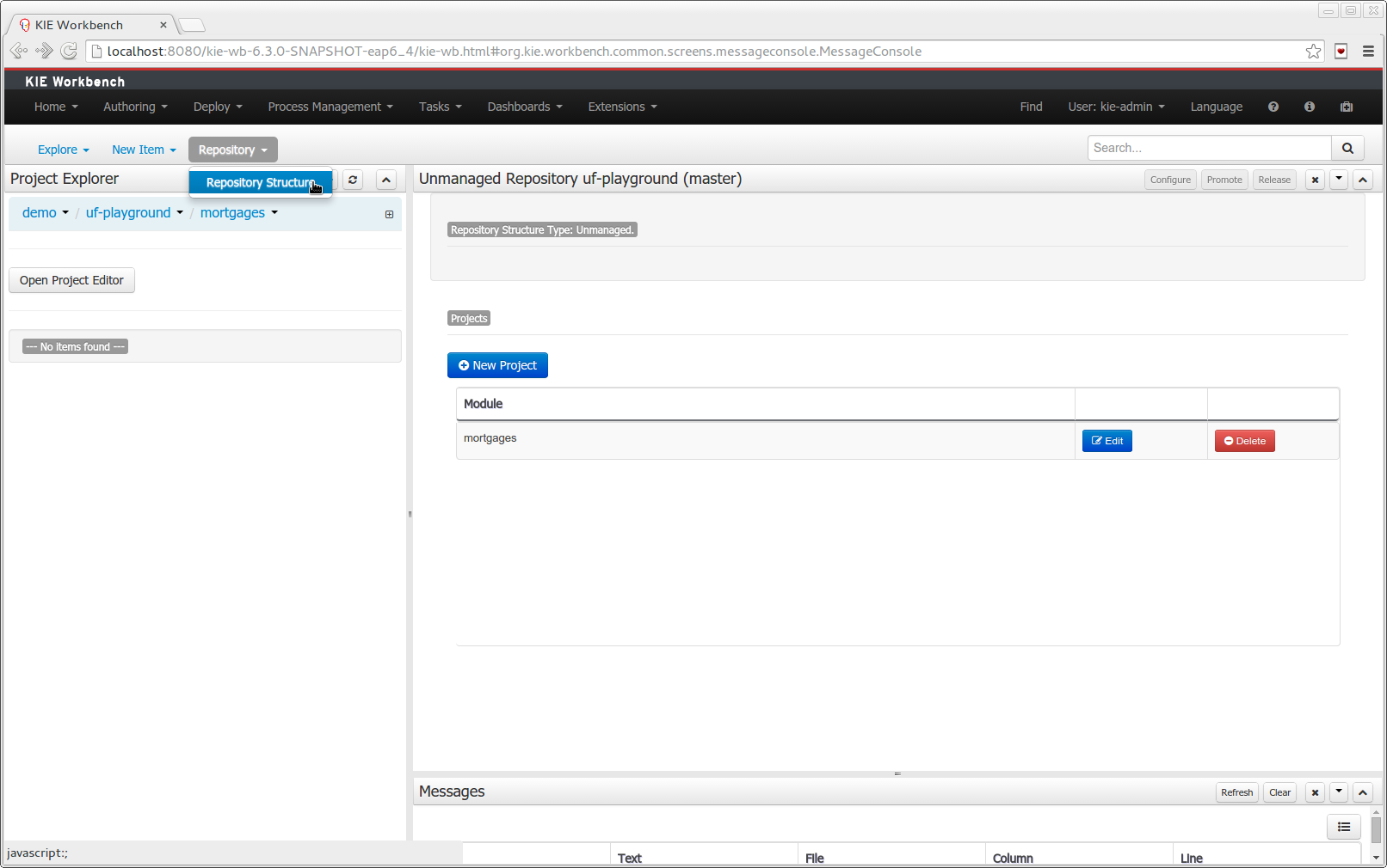 Repository Structure Screen for an Unmanaged Repository