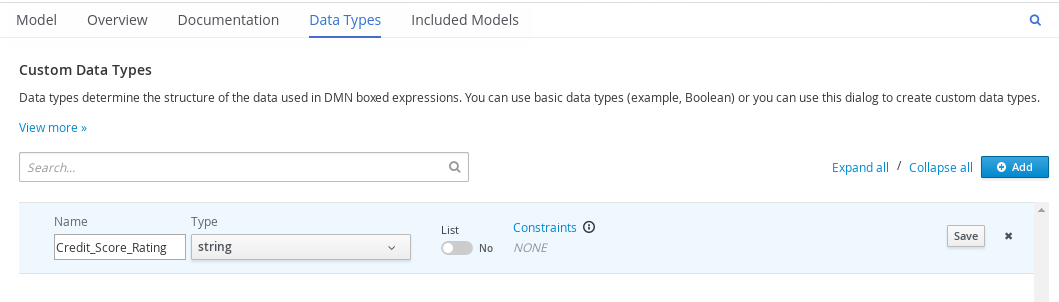 dmn custom data type add