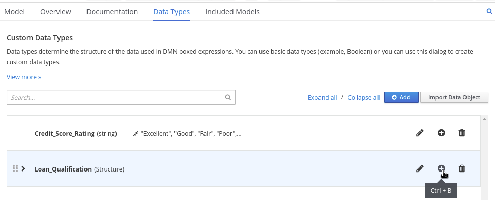 dmn manage data types structured