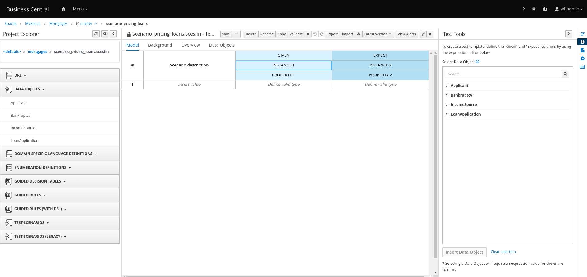 test scenarios blank preview editor