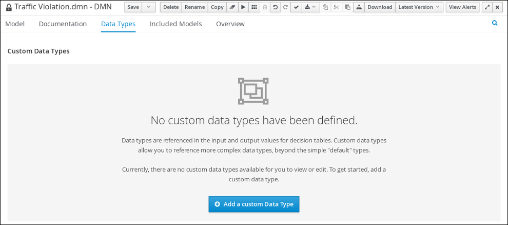 The custom data types tab