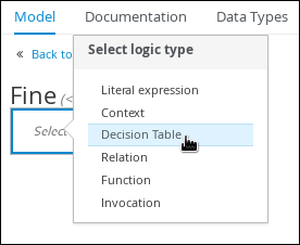 Select logic type menu