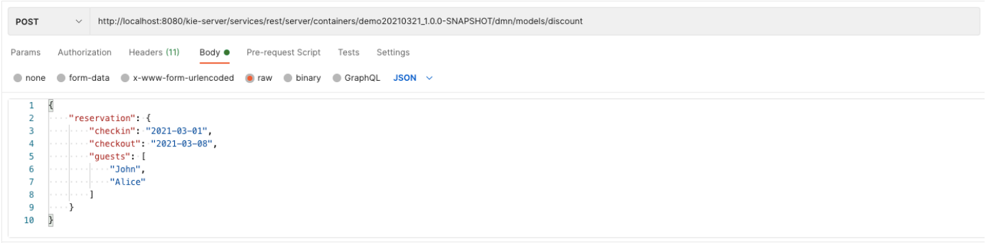 Example of a DMN model specific REST endpoint of KJAR on KIE Server